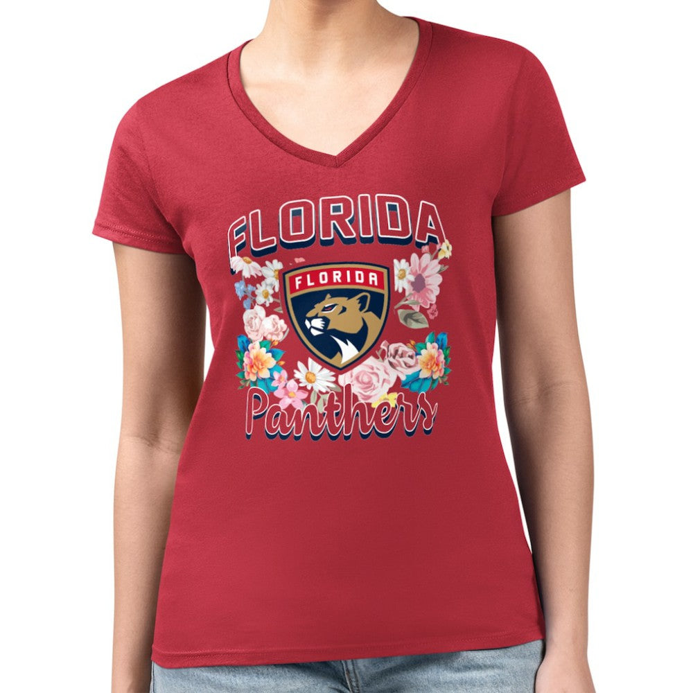Florida Panthers G-III 4Her by Carl Banks Women's Super-Slim Fit Lightweight Flower Logo V-Neck T-Shirt - Red | NHL discount