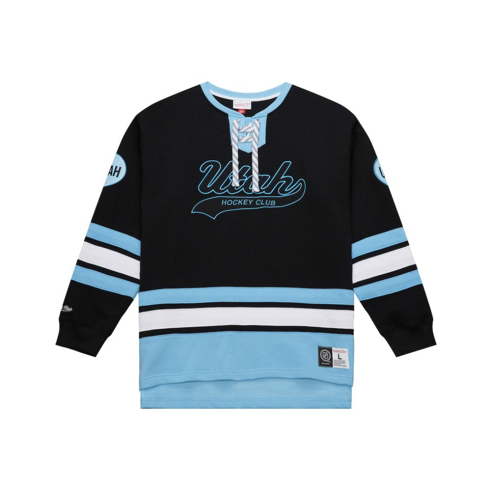 Utah Hockey Club Mitchell & Ness Heritage Lace-Up Pullover Sweatshirt - Black | NHL Lifestyle