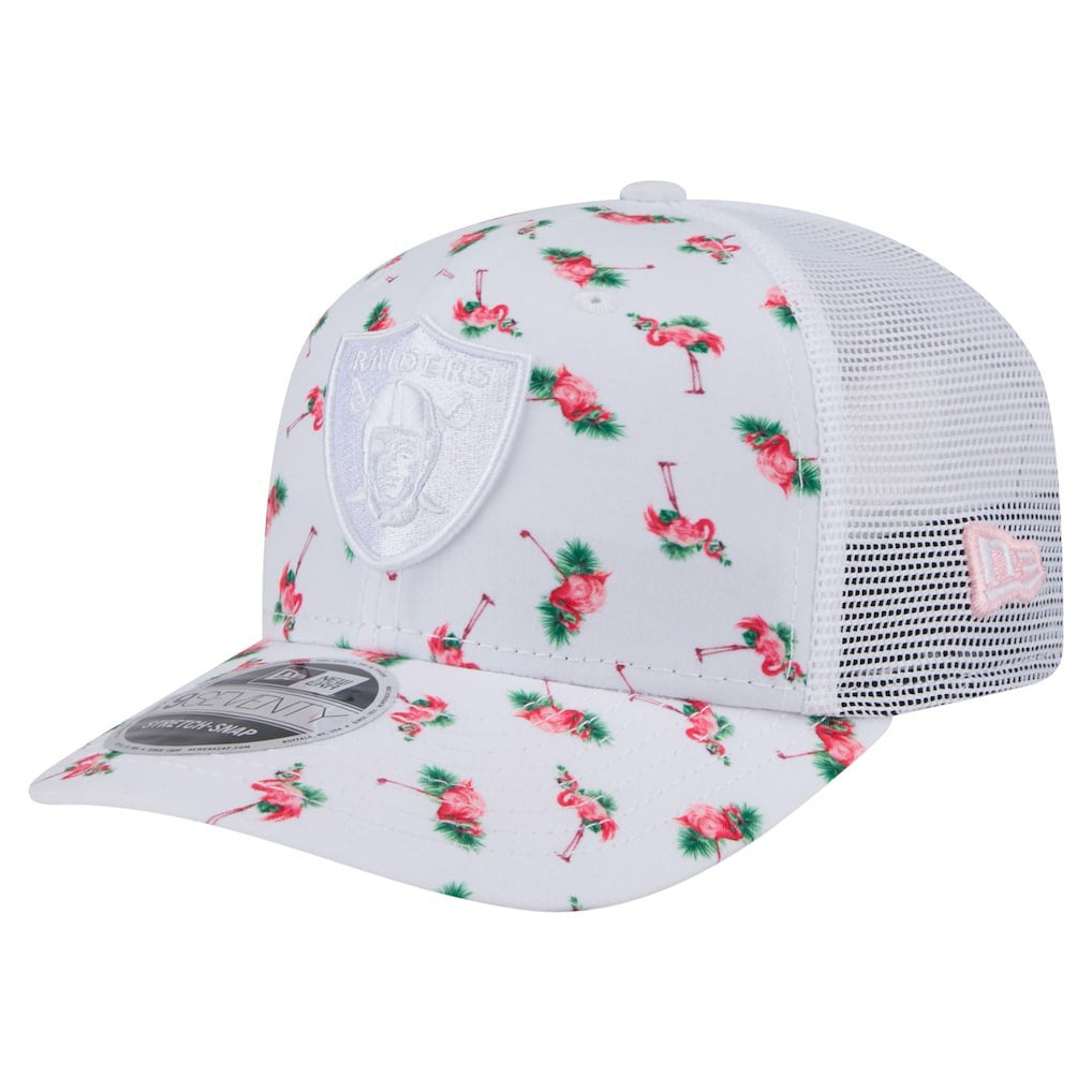 Las Vegas Raiders New Era Adventure Flamingo Pattern 9SEVENTY Stretch-Snap Hat - White - NFL
