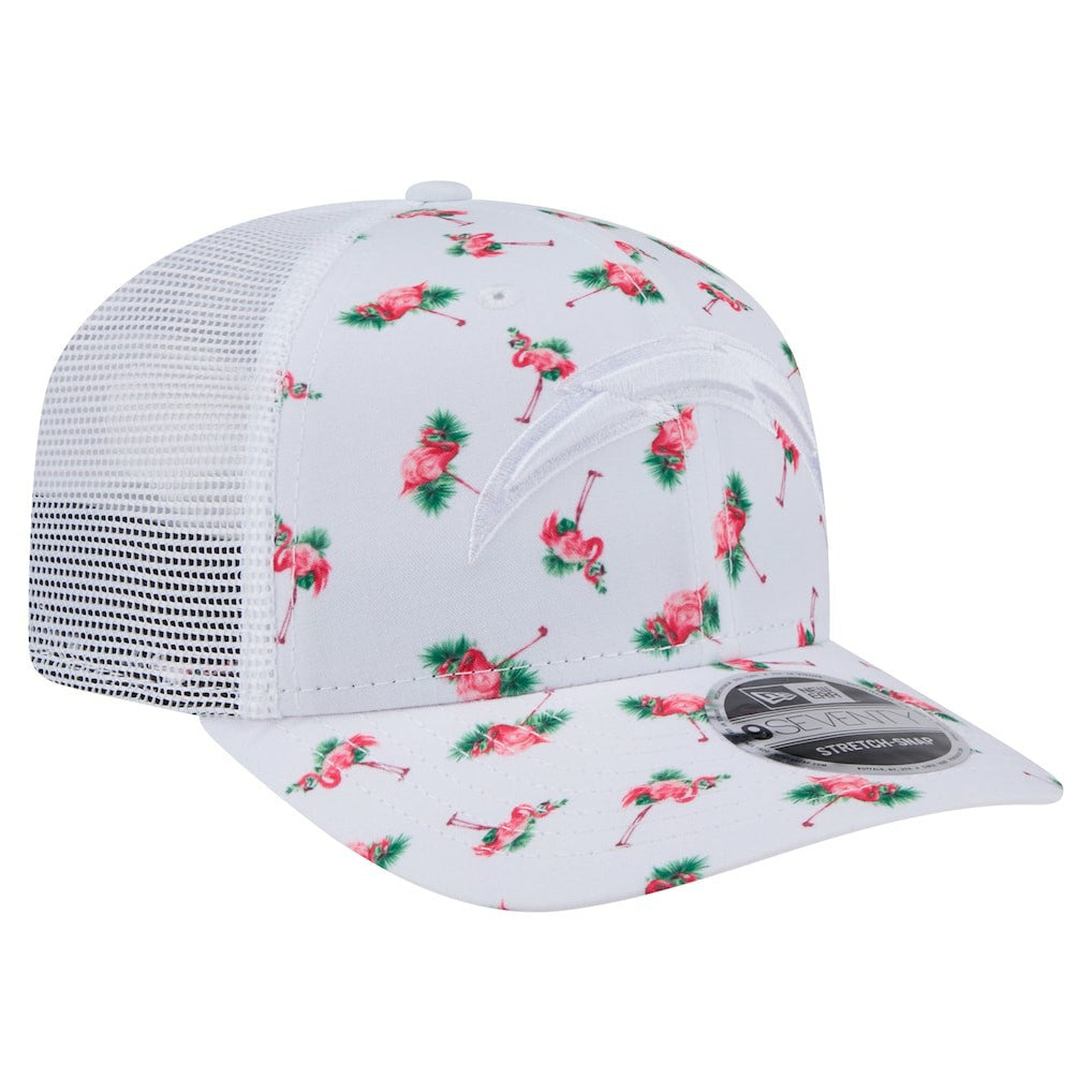 Los Angeles Chargers New Era Adventure Flamingo Pattern 9SEVENTY Stretch-Snap Hat - White - NFL