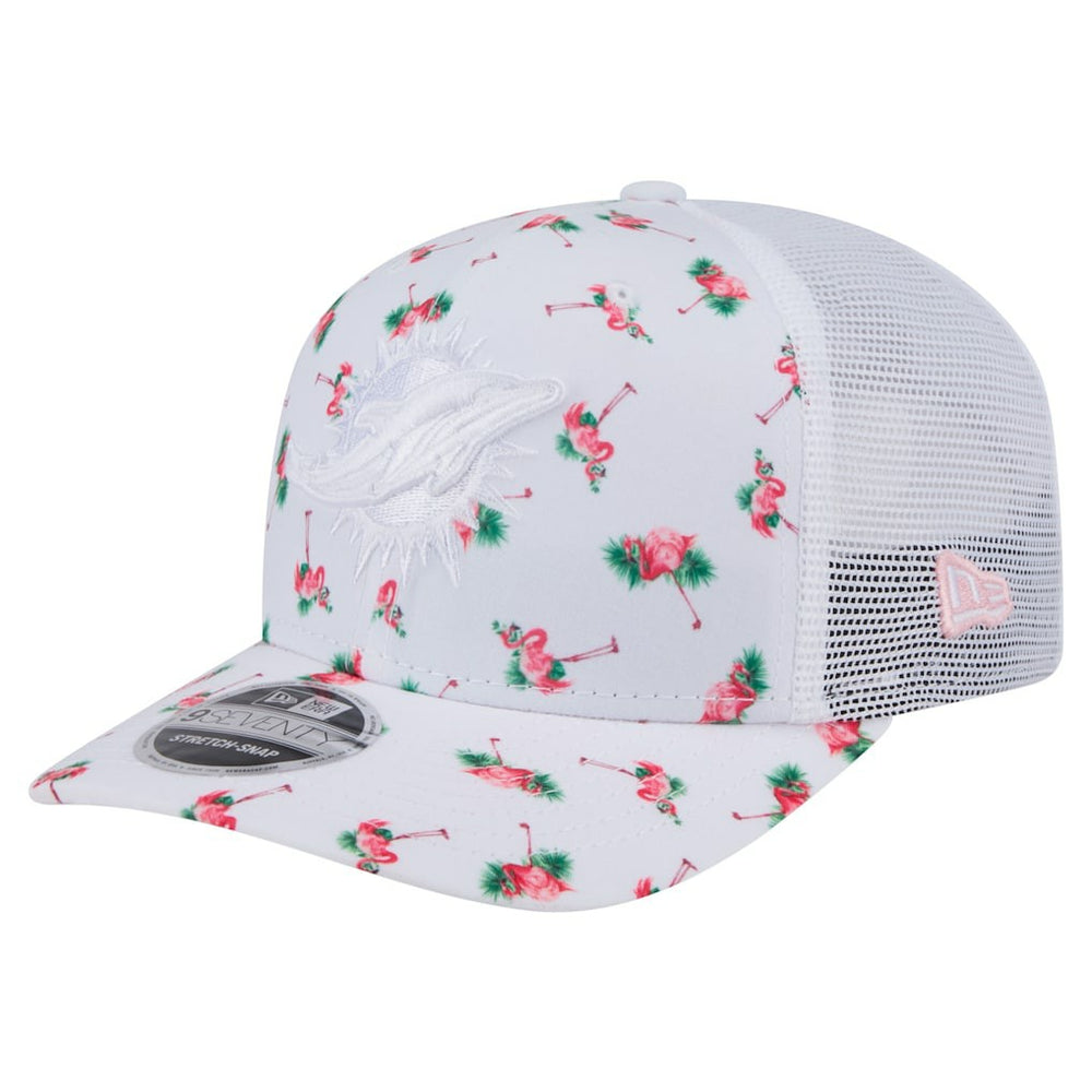Miami Dolphins New Era Adventure Flamingo Pattern 9SEVENTY Stretch-Snap Hat - White - NFL