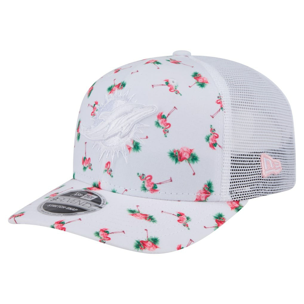 Miami Dolphins New Era Adventure Flamingo Pattern 9SEVENTY Stretch-Snap Hat - White - NFL