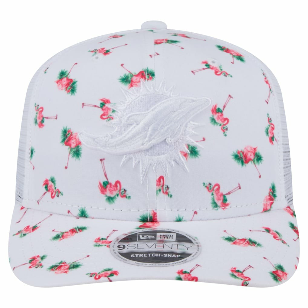 Miami Dolphins New Era Adventure Flamingo Pattern 9SEVENTY Stretch-Snap Hat - White - NFL