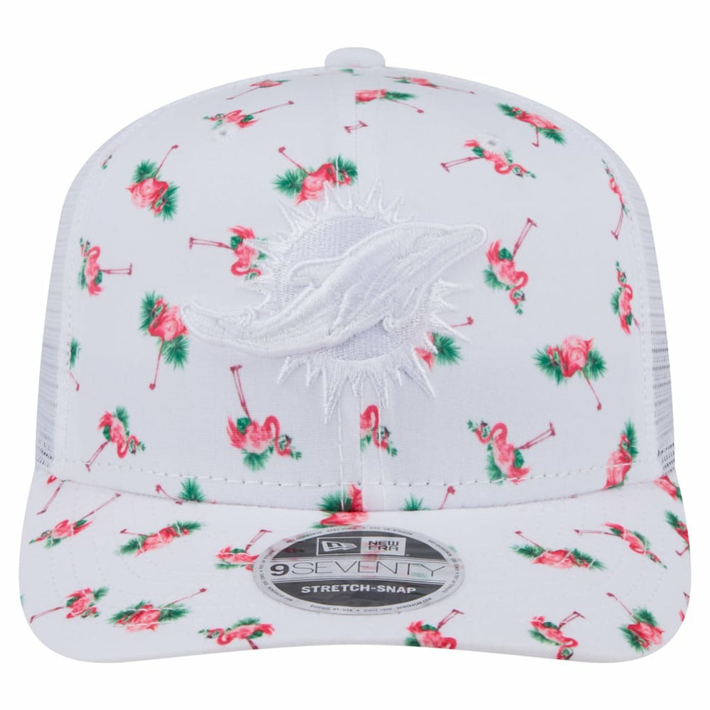 Miami Dolphins New Era Adventure Flamingo Pattern 9SEVENTY Stretch-Snap Hat - White - NFL