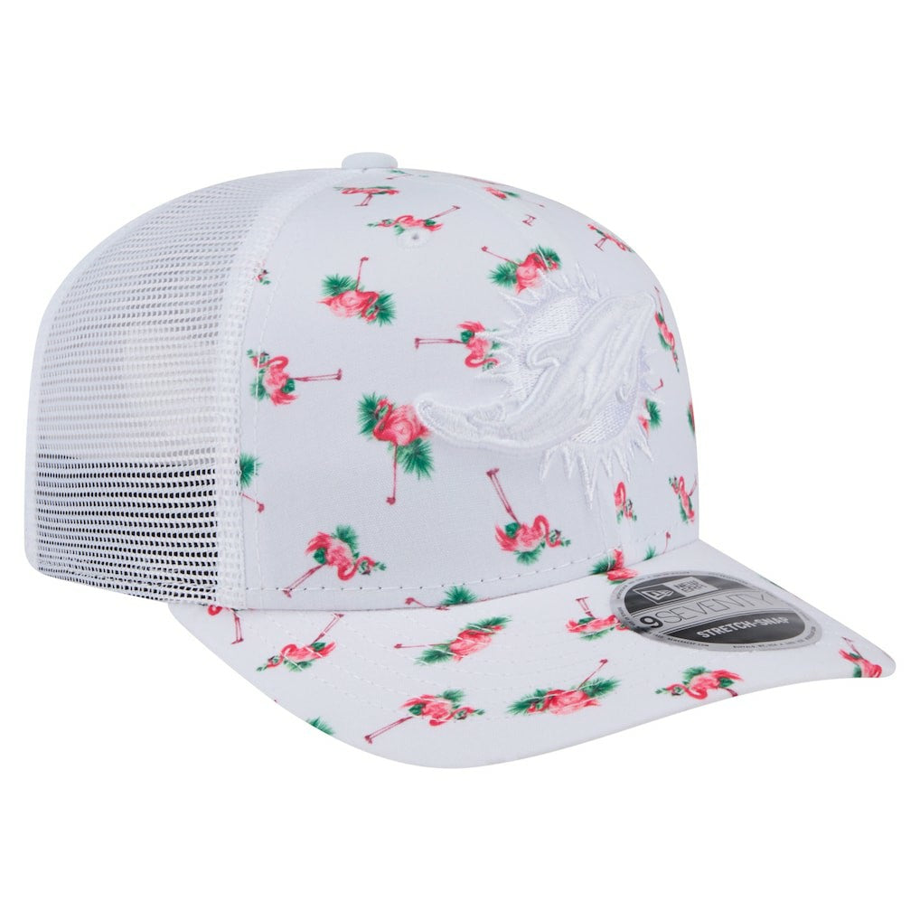 Miami Dolphins New Era Adventure Flamingo Pattern 9SEVENTY Stretch-Snap Hat - White - NFL