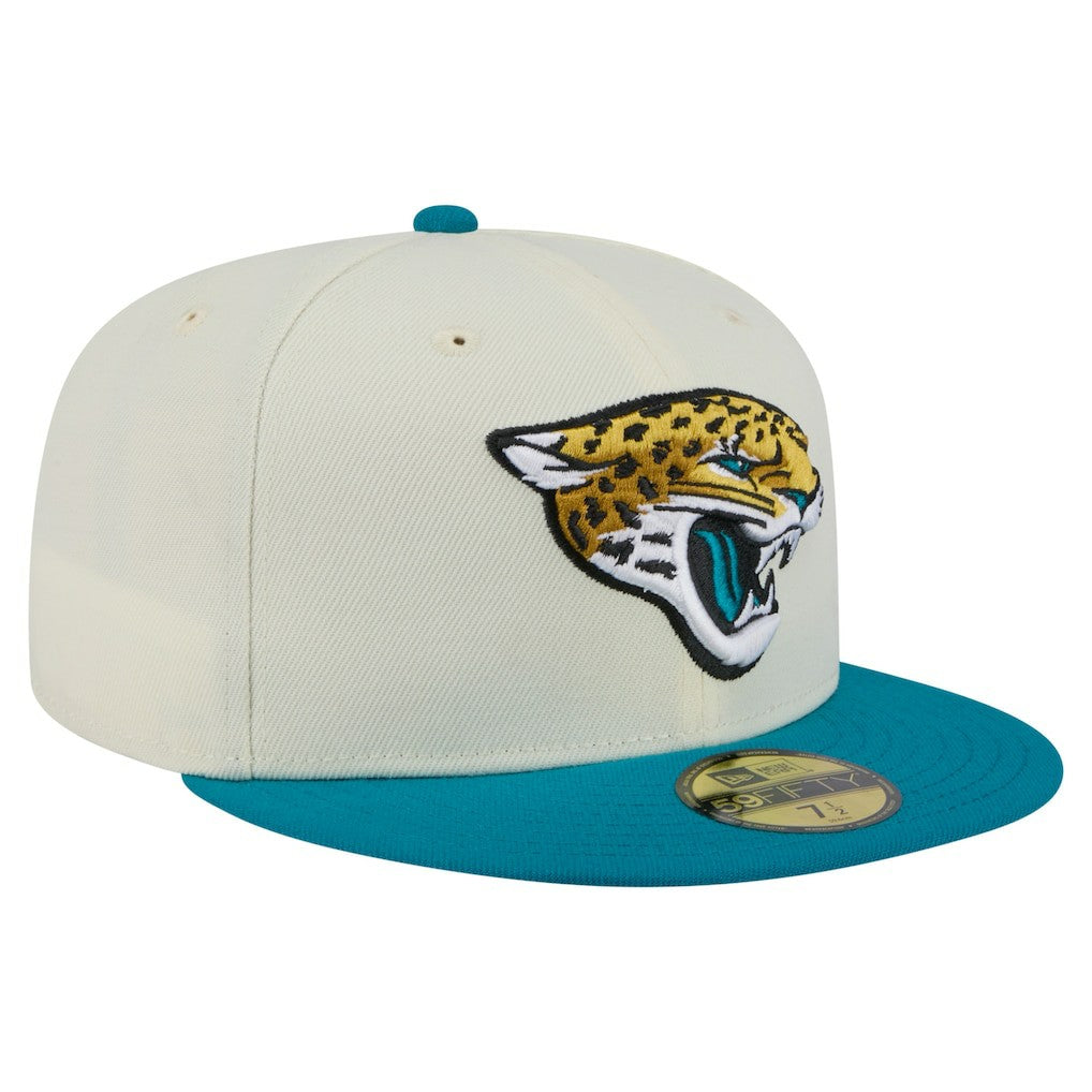 Jacksonville Jaguars New Era Main 59FIFTY Fitted Hat - Cream/Teal - NFL