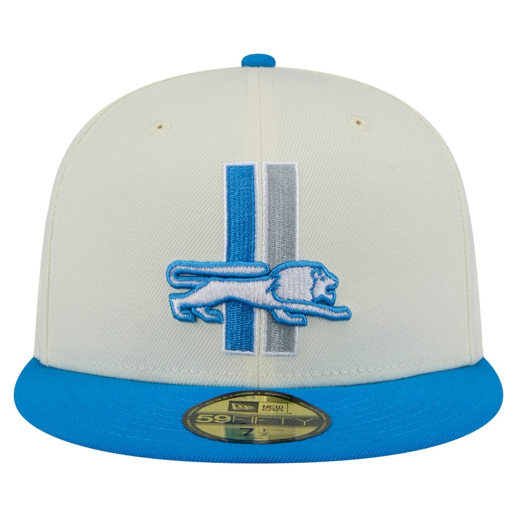 Detroit Lions New Era Main 59FIFTY Fitted Hat - Cream/Blue - NFL