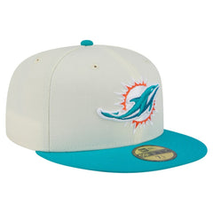 Miami Dolphins New Era Main 59FIFTY Fitted Hat - Cream/Aqua - NFL