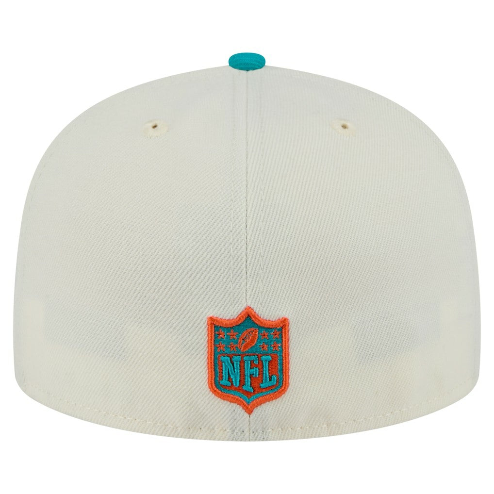 Miami Dolphins New Era Main 59FIFTY Fitted Hat - Cream/Aqua - NFL