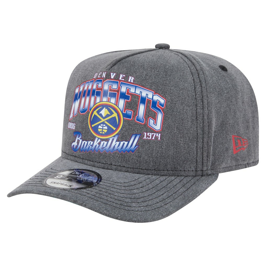 New Era Denver Nuggets Throwback Washed Pre-Curved 9FIFTY Snapback Hat Charcoal