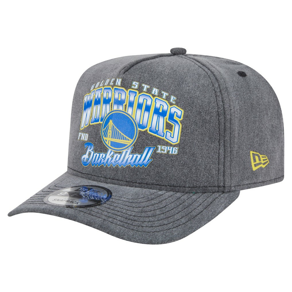 New Era Golden State Warriors Throwback Washed Pre-Curved 9FIFTY Snapback Hat Charcoal
