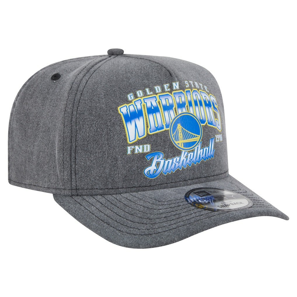 New Era Golden State Warriors Throwback Washed Pre-Curved 9FIFTY Snapback Hat Charcoal
