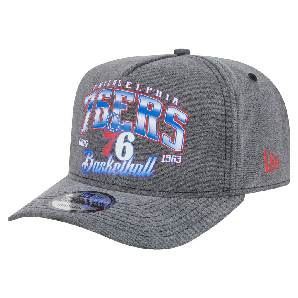 New Era Philadelphia 76ers Throwback Washed Pre-Curved 9FIFTY Snapback Hat Charcoal