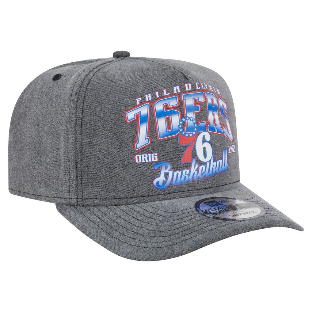 New Era Philadelphia 76ers Throwback Washed Pre-Curved 9FIFTY Snapback Hat Charcoal