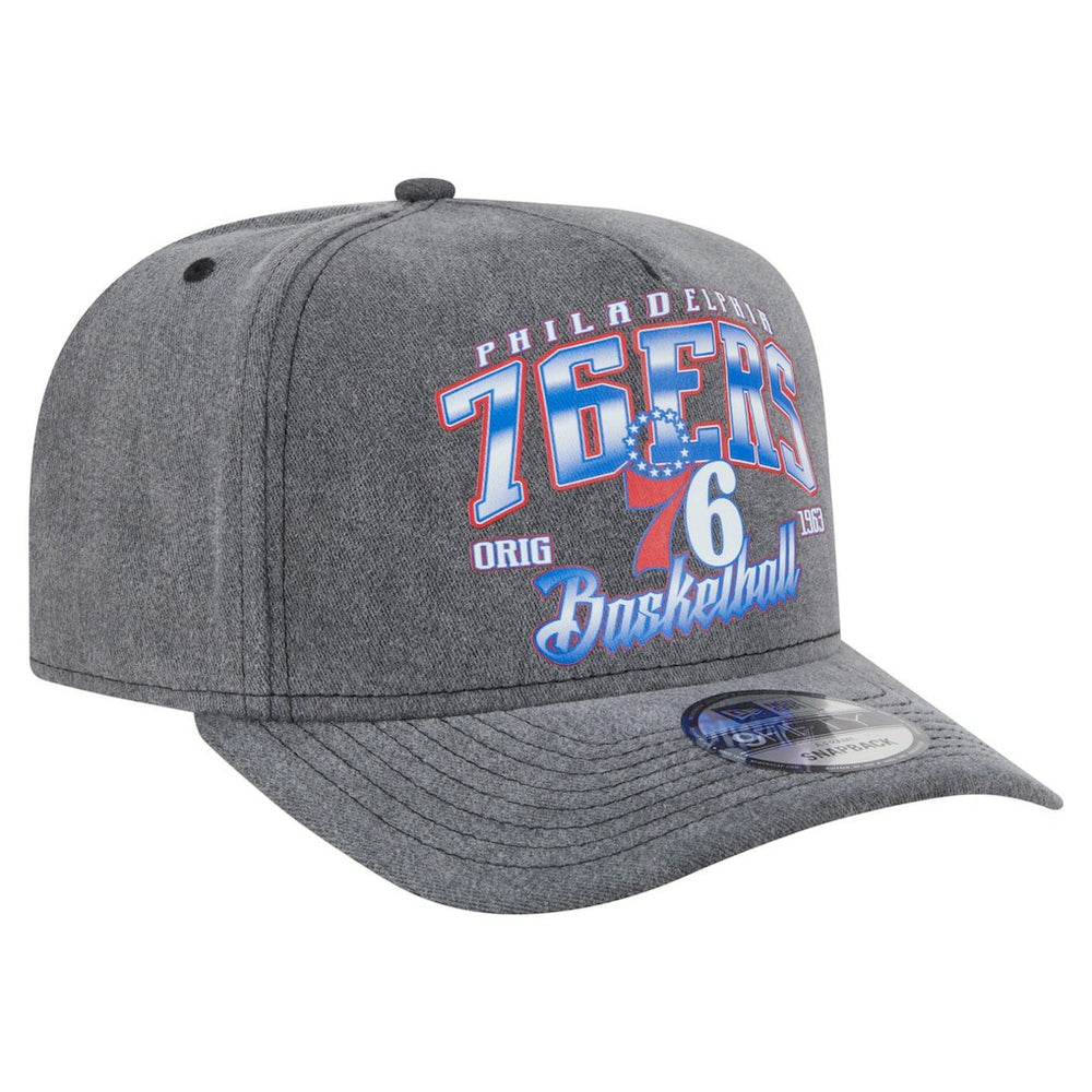 New Era Philadelphia 76ers Throwback Washed Pre-Curved 9FIFTY Snapback Hat Charcoal