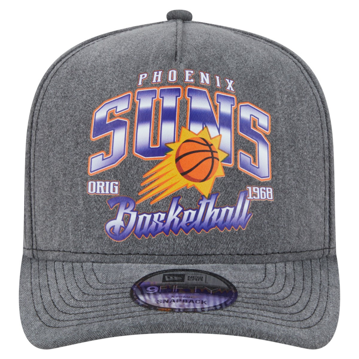 New Era Phoenix Suns Throwback Washed Pre-Curved 9FIFTY Snapback Hat Charcoal