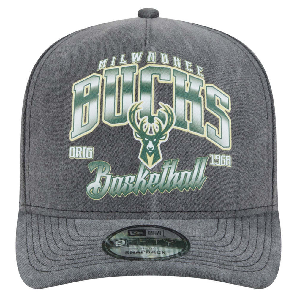 New Era Milwaukee Bucks Throwback Washed Pre-Curved 9FIFTY Snapback Hat Charcoal
