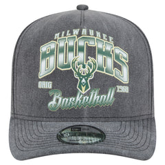New Era Milwaukee Bucks Throwback Washed Pre-Curved 9FIFTY Snapback Hat Charcoal