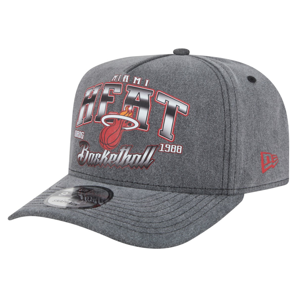 New Era Miami Heat Throwback Washed Pre-Curved 9FIFTY Snapback Hat Charcoal