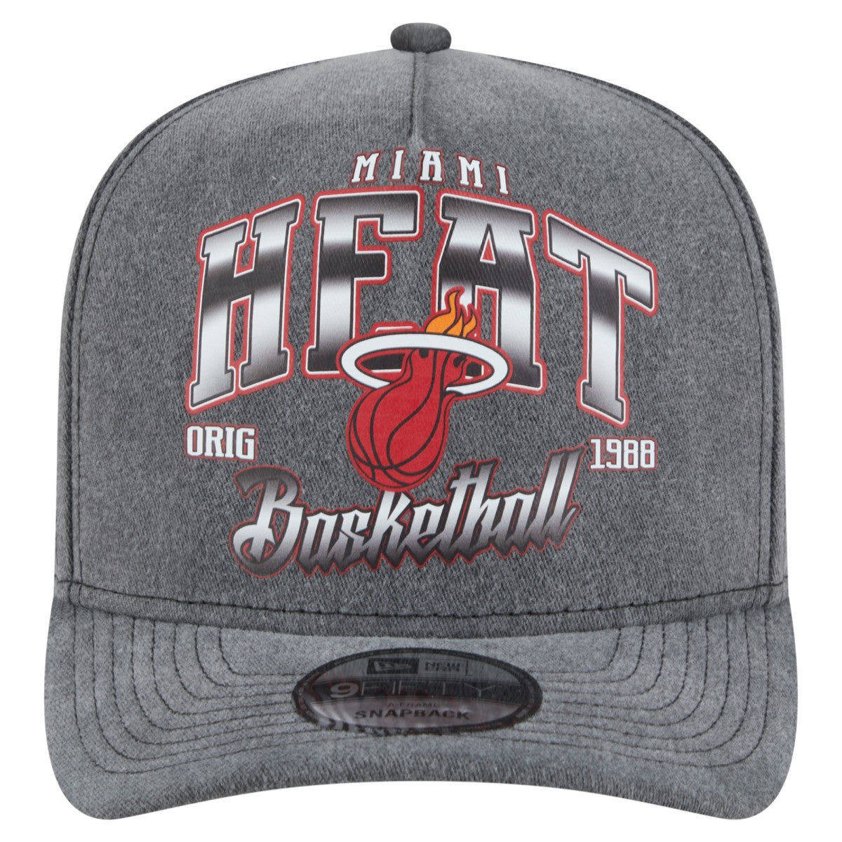 New Era Miami Heat Throwback Washed Pre-Curved 9FIFTY Snapback Hat Charcoal