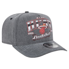 New Era Miami Heat Throwback Washed Pre-Curved 9FIFTY Snapback Hat Charcoal