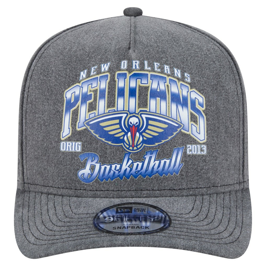 New Era New Orleans Pelicans Throwback Washed Pre-Curved 9FIFTY Snapback Hat Charcoal