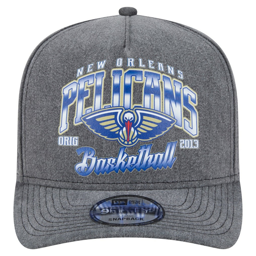 New Era New Orleans Pelicans Throwback Washed Pre-Curved 9FIFTY Snapback Hat Charcoal