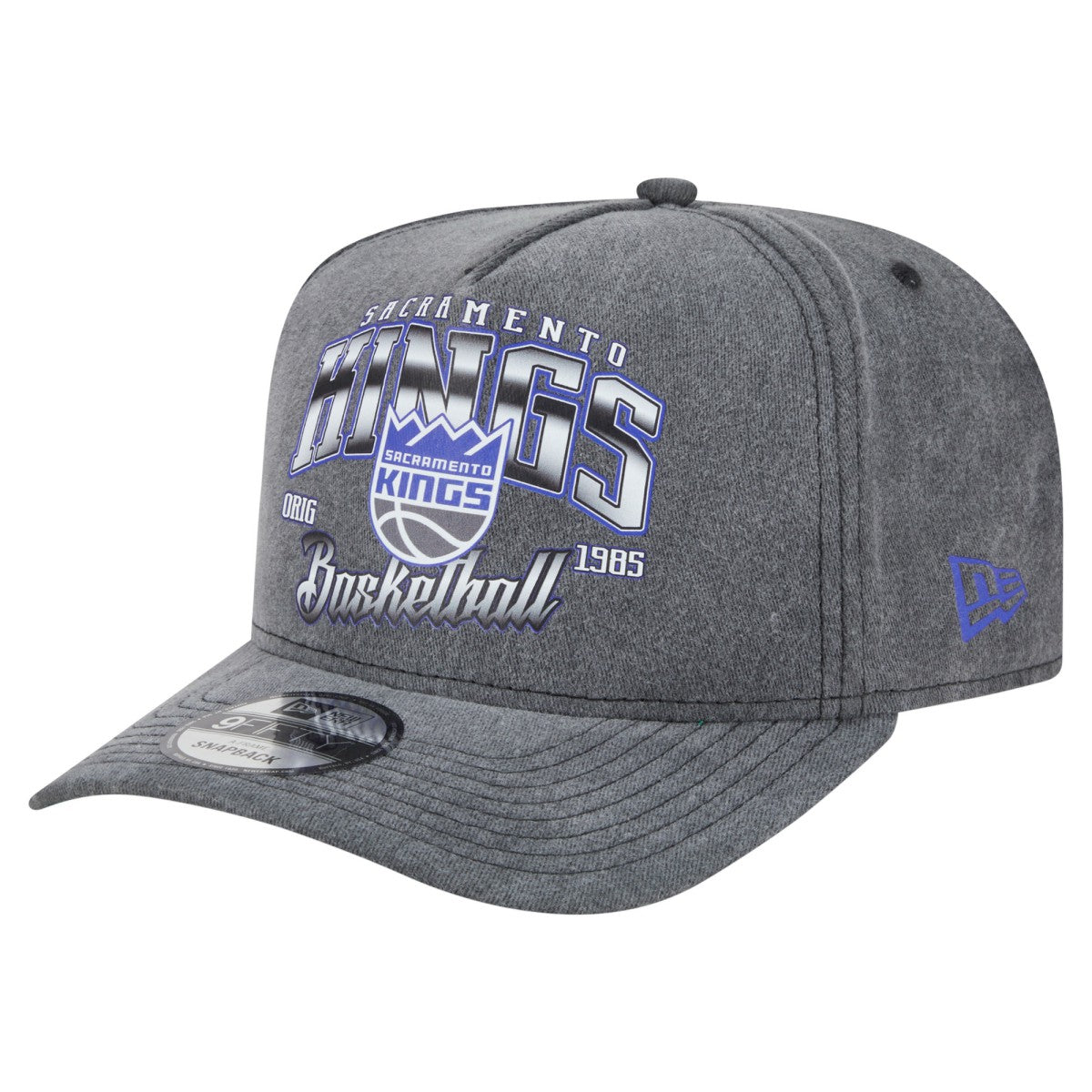 New Era Sacramento Kings Throwback Washed Pre-Curved 9FIFTY Snapback Hat Charcoal