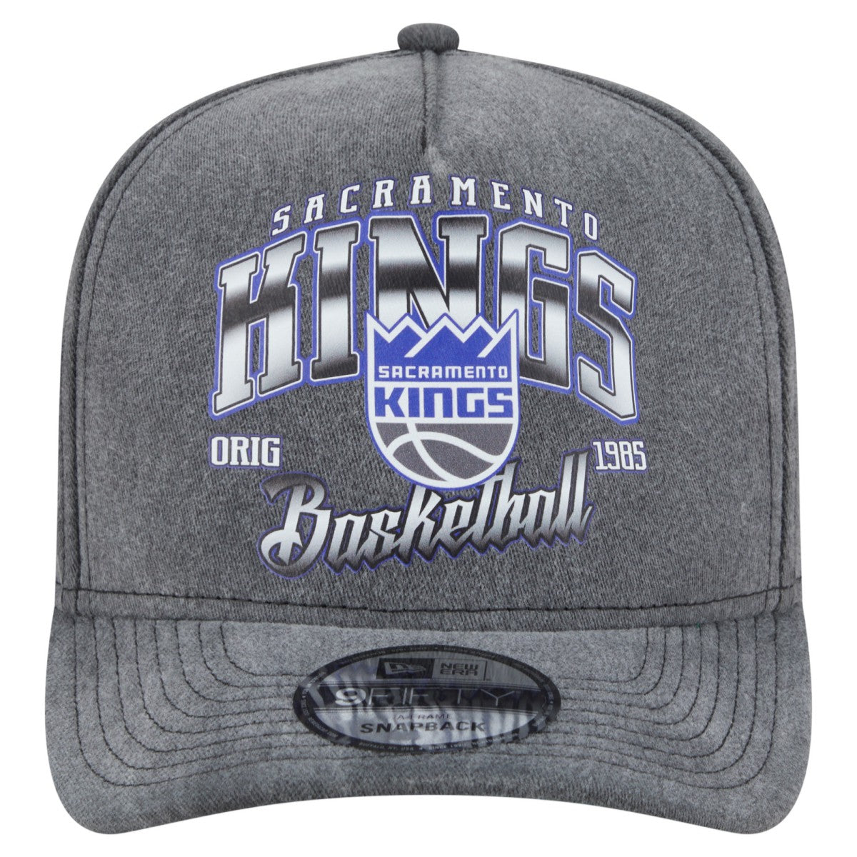 New Era Sacramento Kings Throwback Washed Pre-Curved 9FIFTY Snapback Hat Charcoal