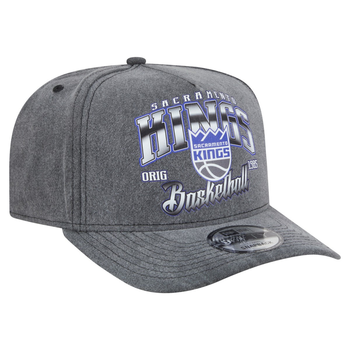 New Era Sacramento Kings Throwback Washed Pre-Curved 9FIFTY Snapback Hat Charcoal