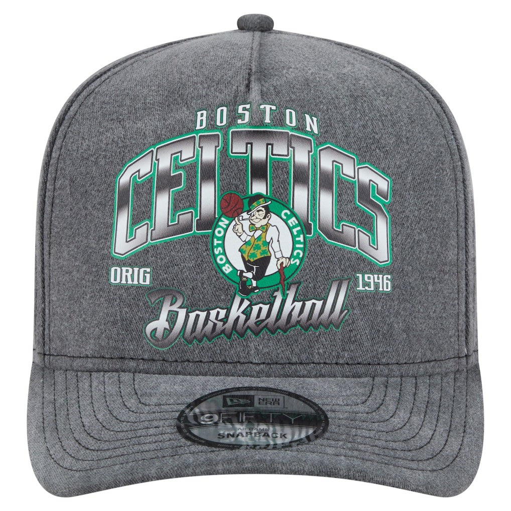 New Era Boston Celtics Throwback Washed Pre-Curved 9FIFTY Snapback Hat Charcoal