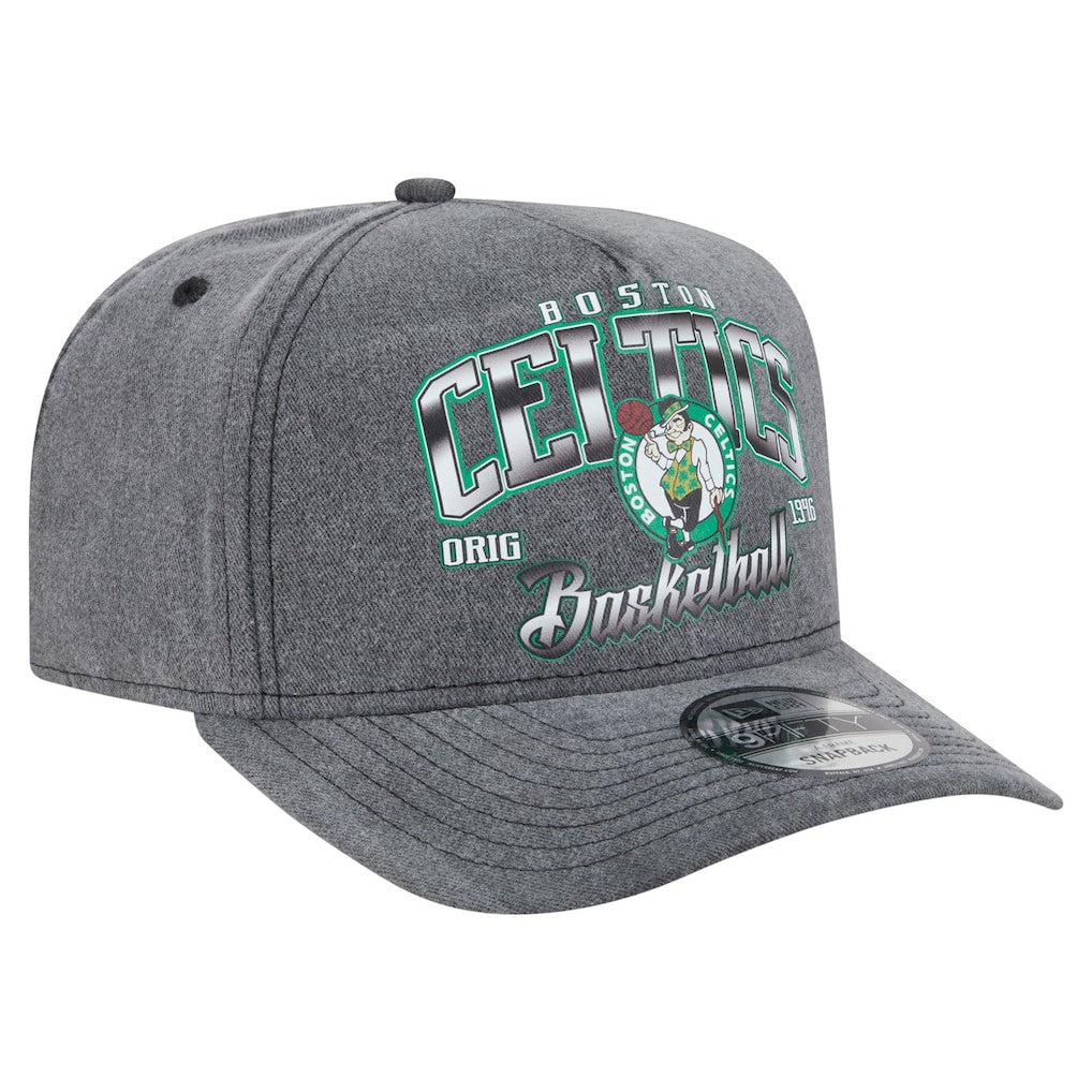 New Era Boston Celtics Throwback Washed Pre-Curved 9FIFTY Snapback Hat Charcoal