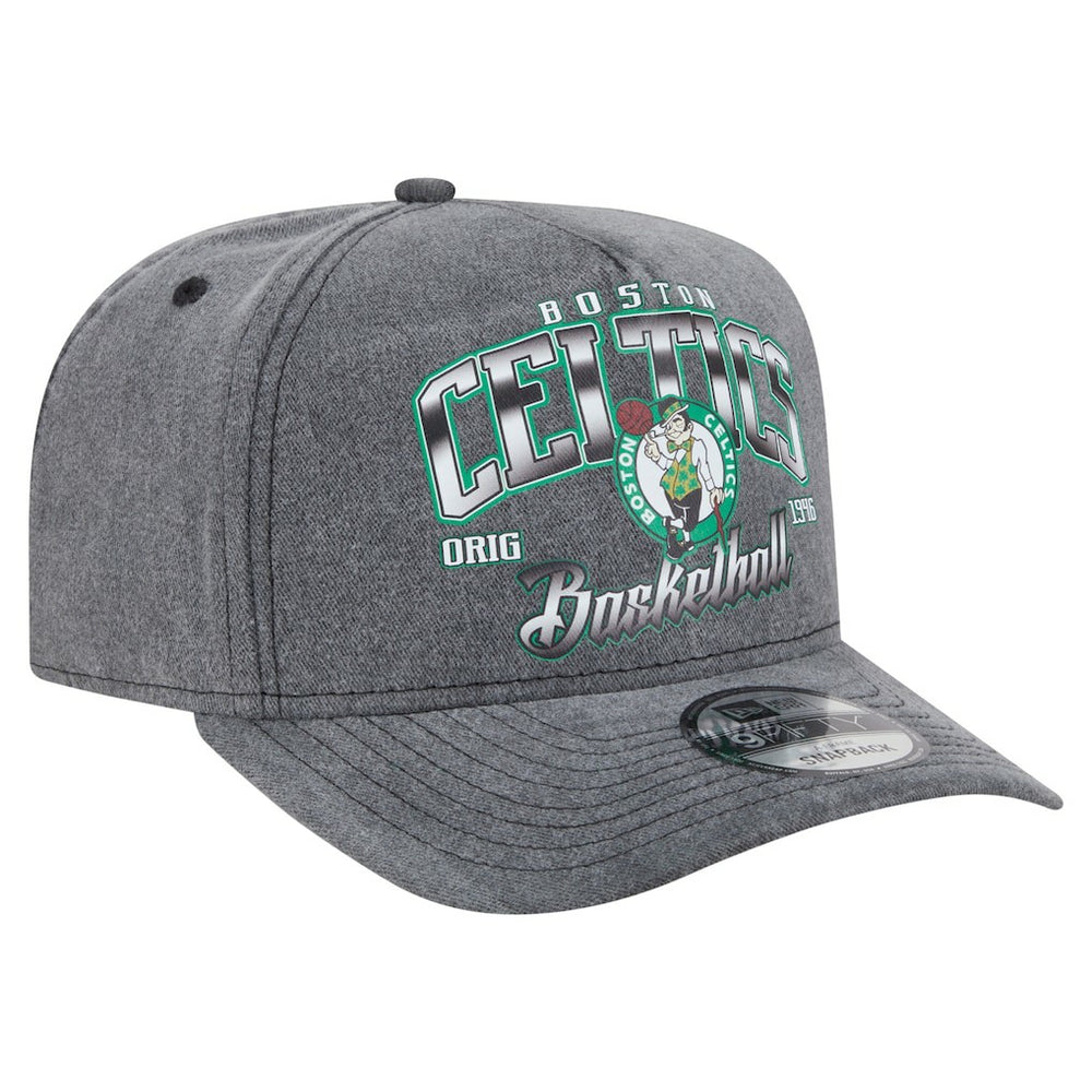 New Era Boston Celtics Throwback Washed Pre-Curved 9FIFTY Snapback Hat Charcoal