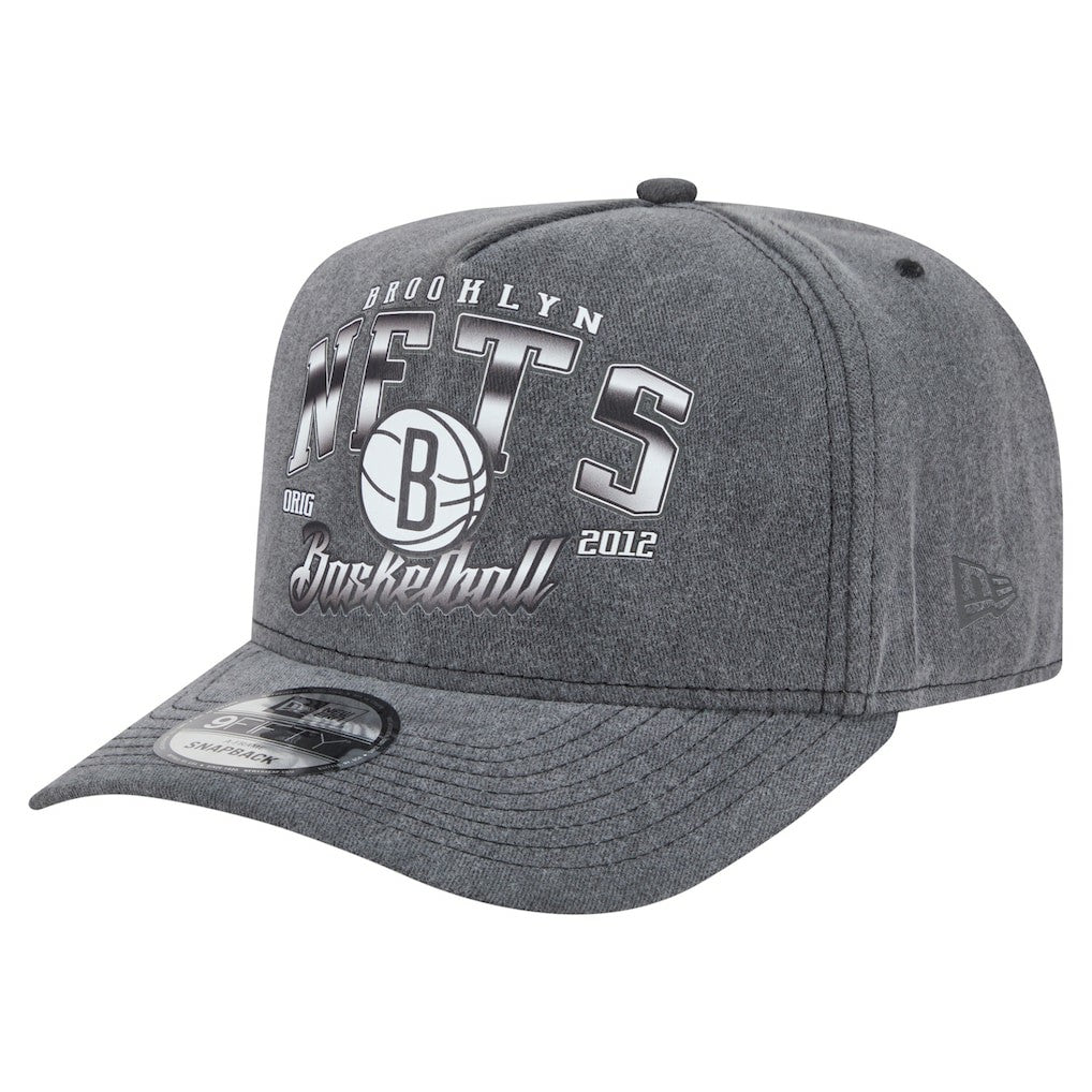 New Era Brooklyn Nets Throwback Washed Pre-Curved 9FIFTY Snapback Hat Charcoal