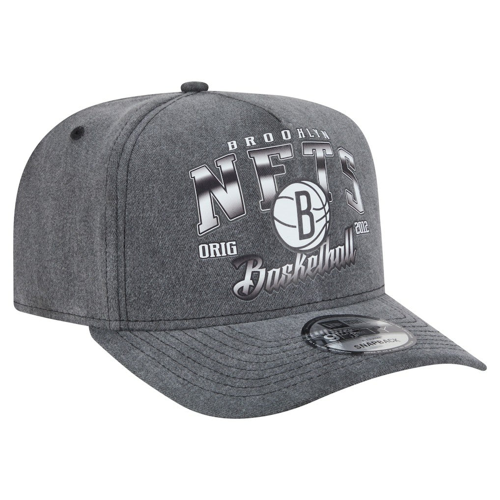 New Era Brooklyn Nets Throwback Washed Pre-Curved 9FIFTY Snapback Hat Charcoal