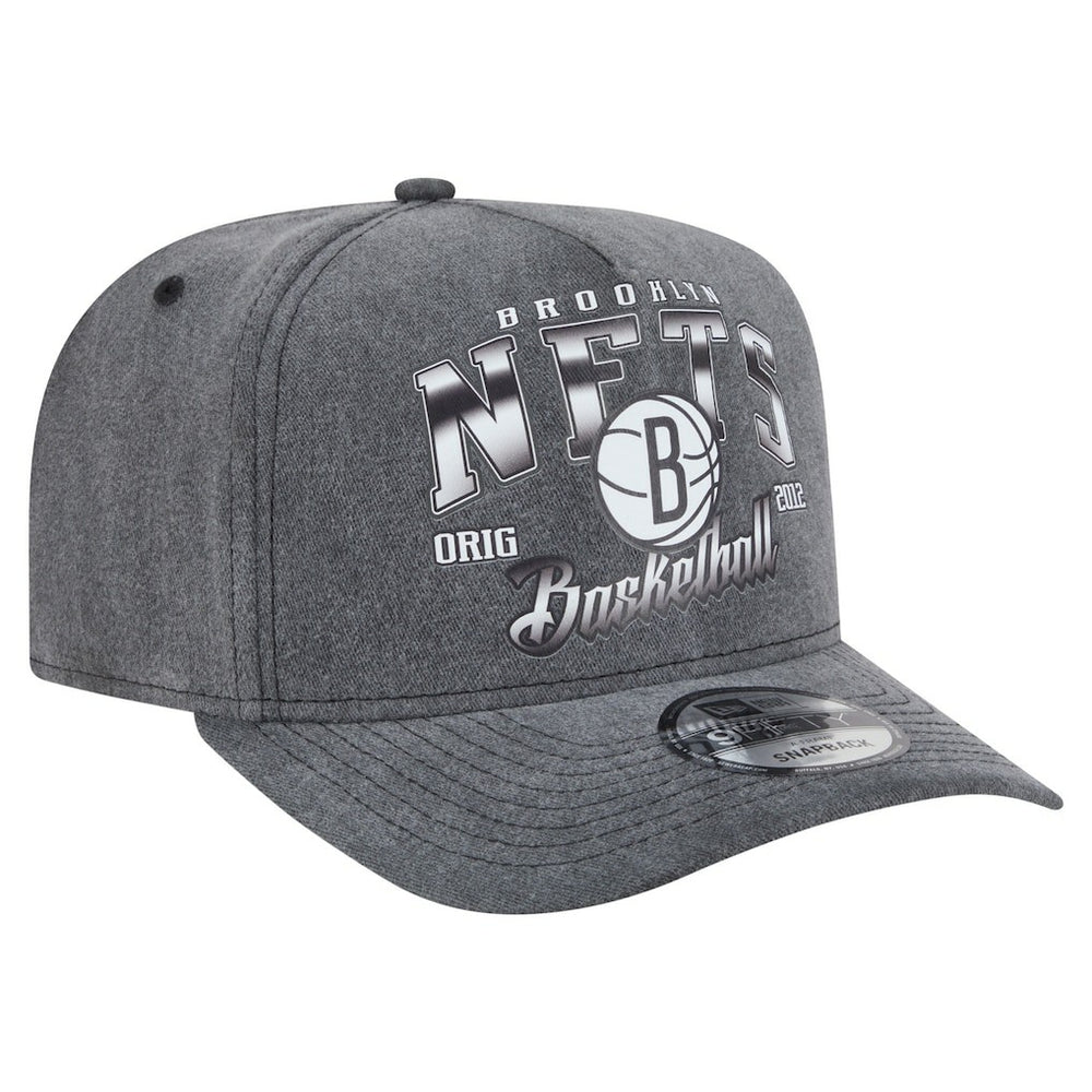 New Era Brooklyn Nets Throwback Washed Pre-Curved 9FIFTY Snapback Hat Charcoal