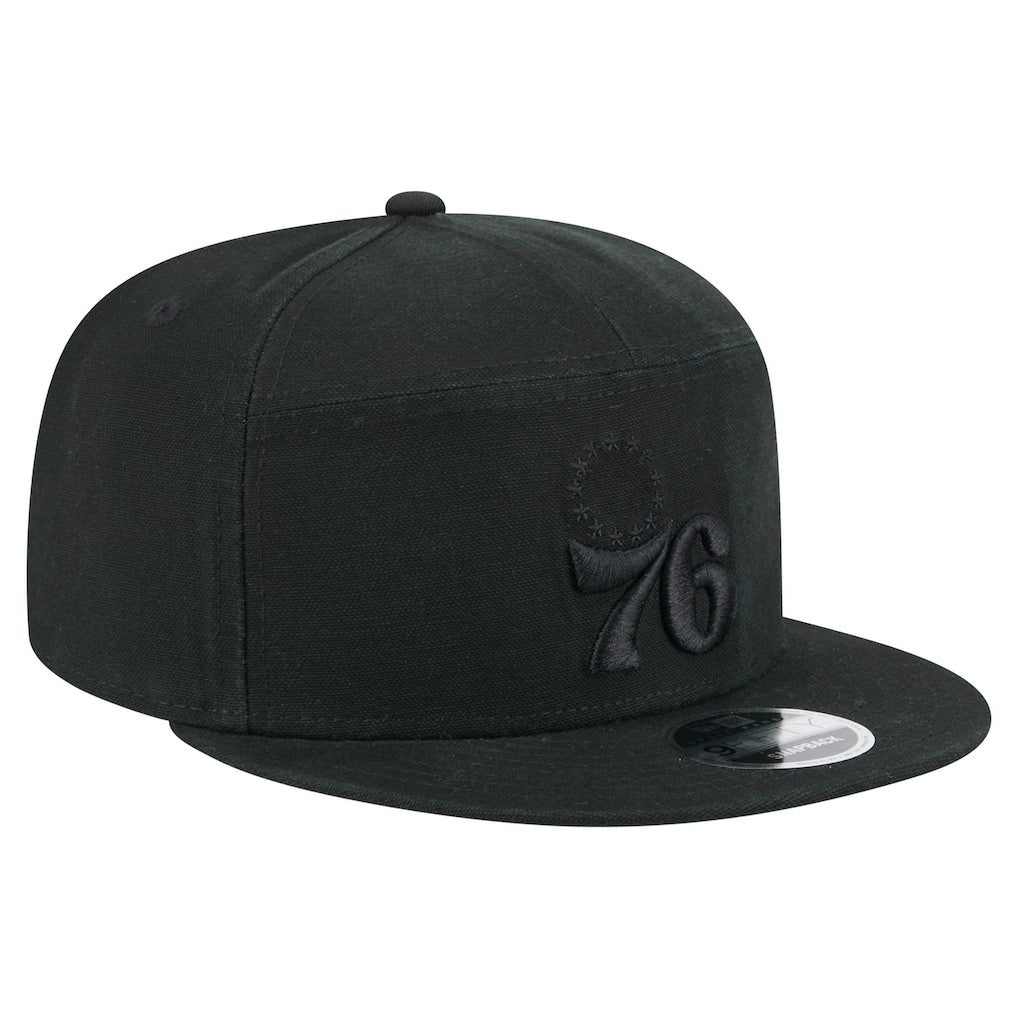 New Era Philadelphia 76ers Adventure Canvas Split Panel 9FIFTY Snapback Hat Black