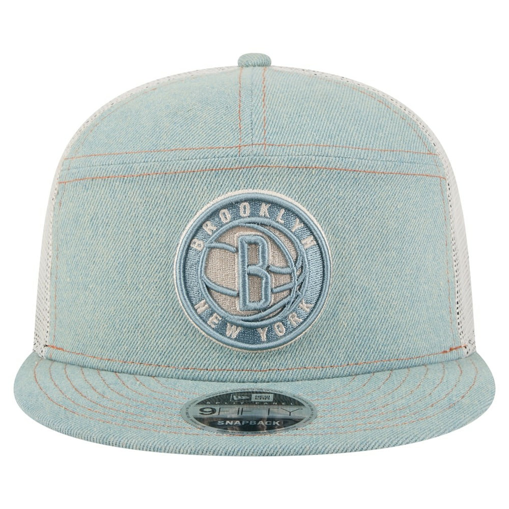 New Era Brooklyn Nets Adventure Denim Split Panel 9FIFTY Snapback Trucker Hat