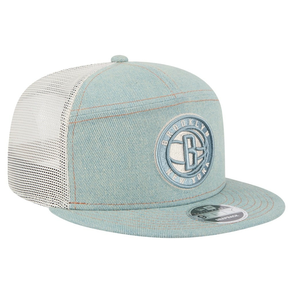 New Era Brooklyn Nets Adventure Denim Split Panel 9FIFTY Snapback Trucker Hat