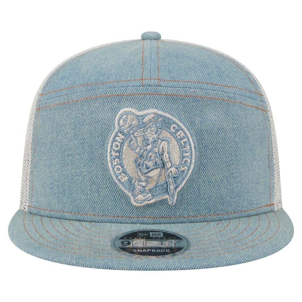 New Era Boston Celtics Adventure Denim Split Panel 9FIFTY Snapback Trucker Hat