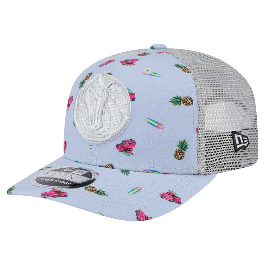 New Era Dallas Mavericks Adventure Aloha Pattern 9SEVENTY Stretch-Snap Hat Light Blue/Gray