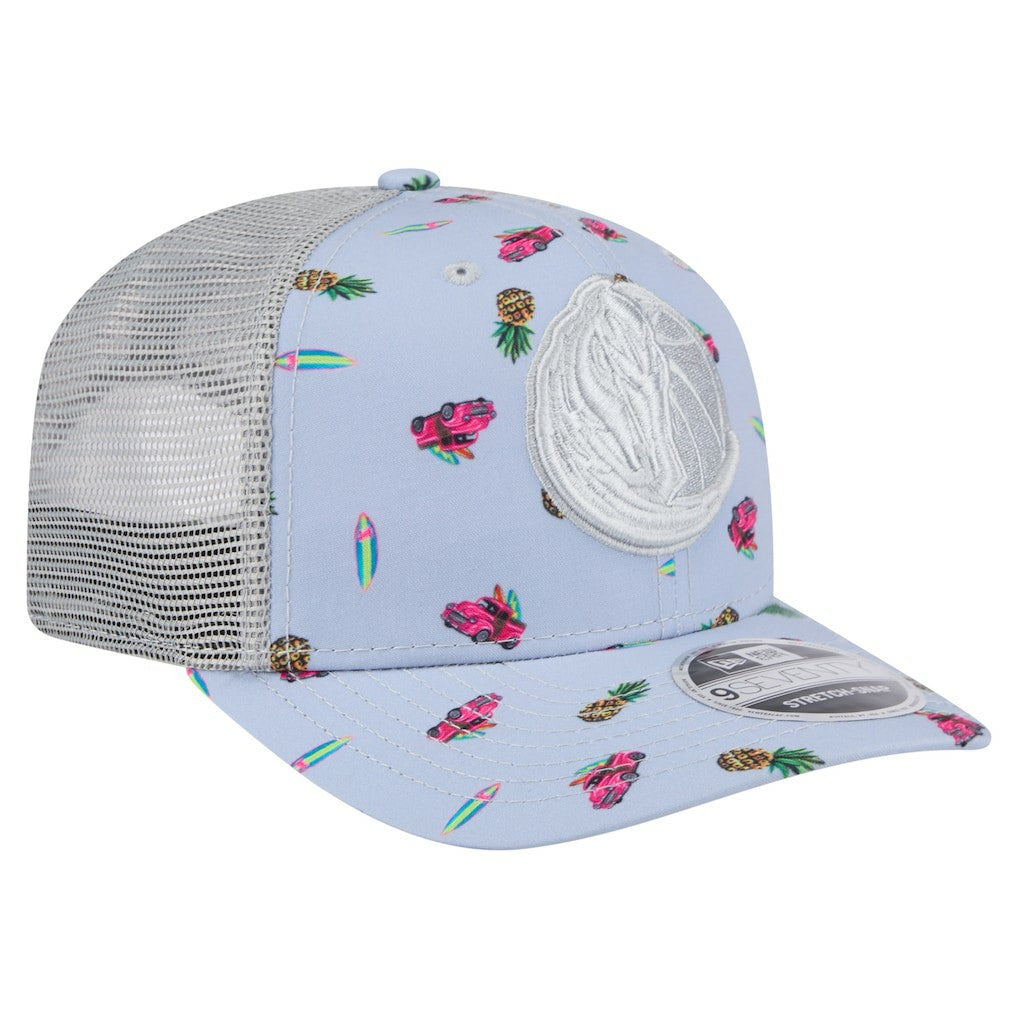 New Era Dallas Mavericks Adventure Aloha Pattern 9SEVENTY Stretch-Snap Hat Light Blue/Gray