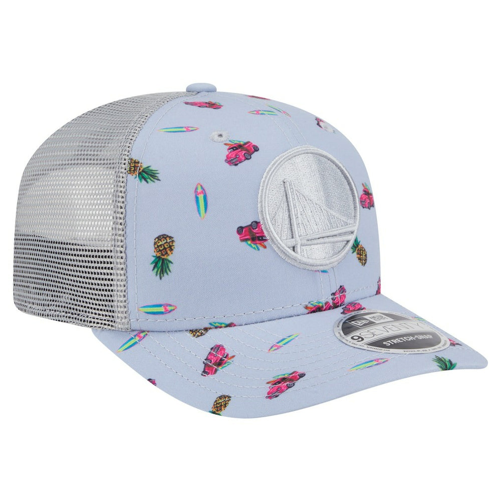 New Era Golden State Warriors Adventure Aloha Pattern 9SEVENTY Stretch-Snap Hat Light Blue/Gray