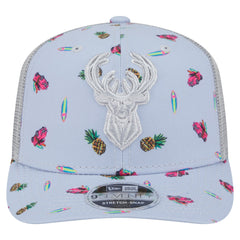 New Era Milwaukee Bucks Adventure Aloha Pattern 9SEVENTY Stretch-Snap Hat Light Blue/Gray