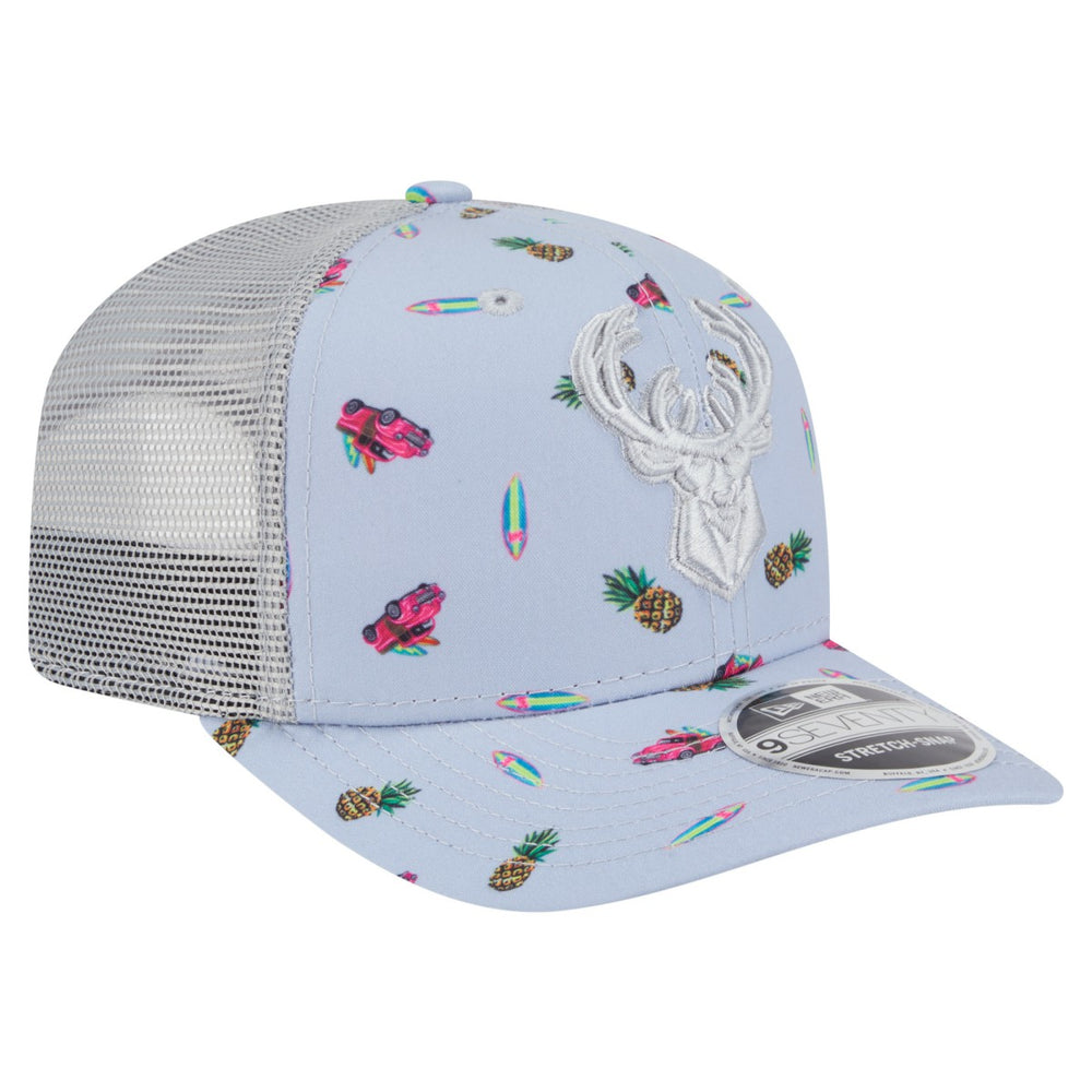 New Era Milwaukee Bucks Adventure Aloha Pattern 9SEVENTY Stretch-Snap Hat Light Blue/Gray