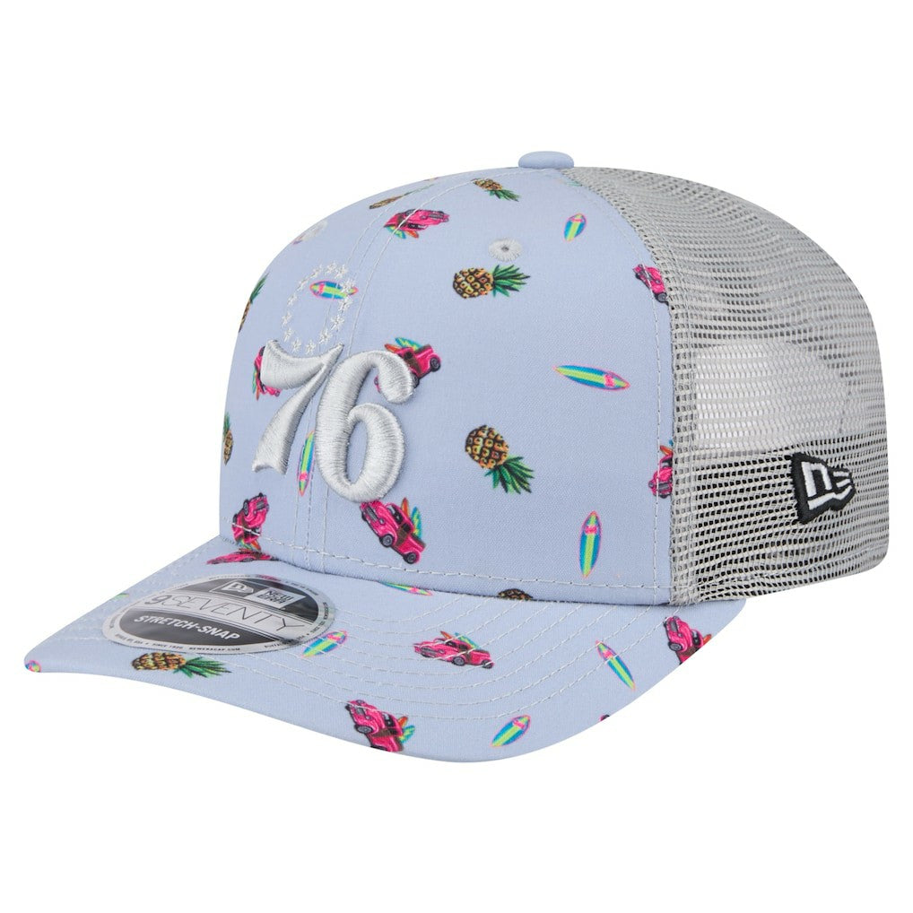 New Era Philadelphia 76ers Adventure Aloha Pattern 9SEVENTY Stretch-Snap Hat Light Blue/Gray
