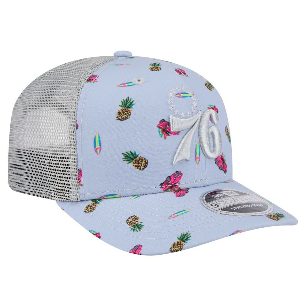 New Era Philadelphia 76ers Adventure Aloha Pattern 9SEVENTY Stretch-Snap Hat Light Blue/Gray