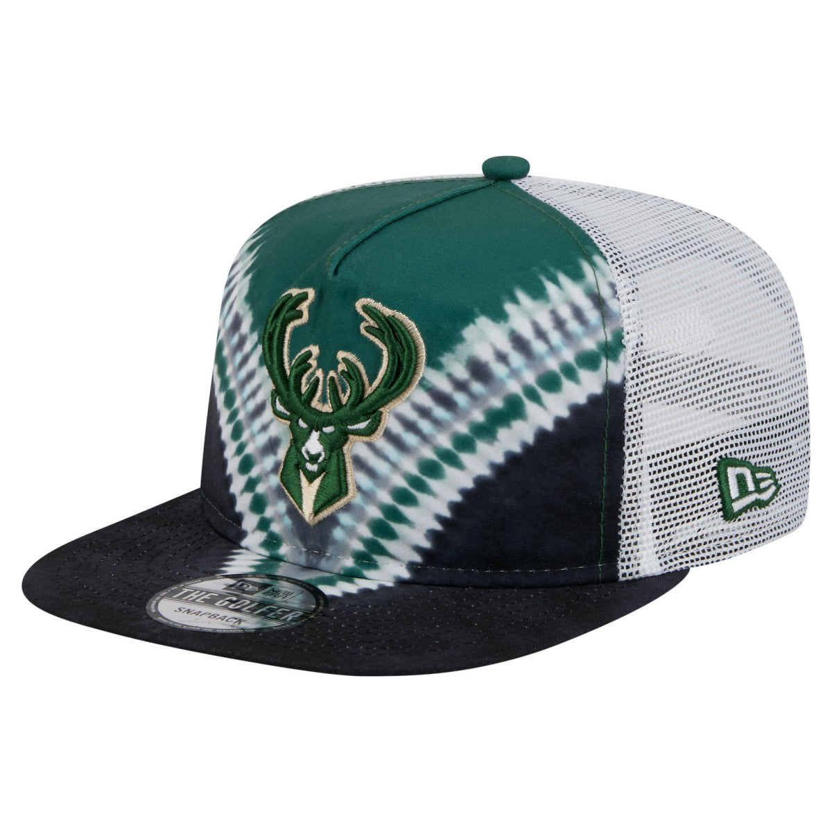 New Era Milwaukee Bucks Throwback Dye Golfer Snapback Hat Black/Hunter Green