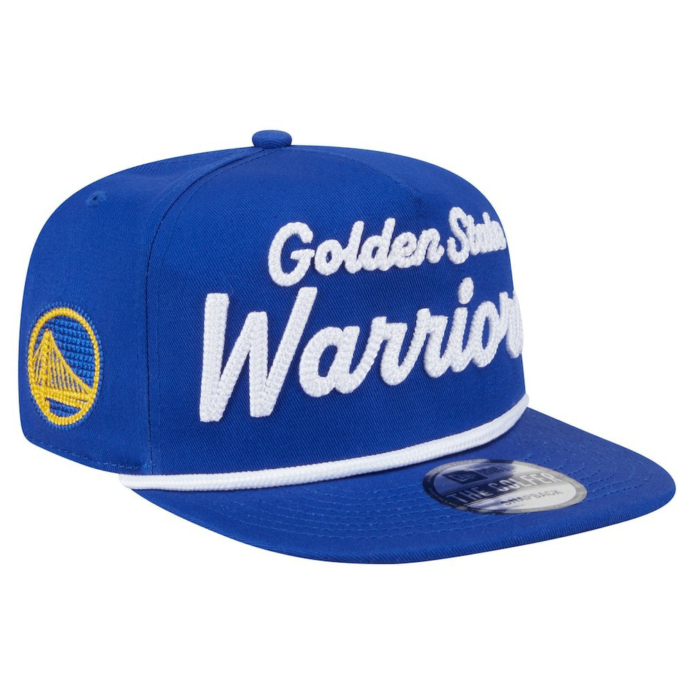 New Era Golden State Warriors Team Text Golfer Snapback Hat Royal