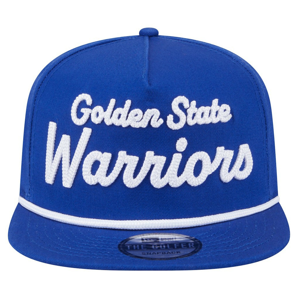 New Era Golden State Warriors Team Text Golfer Snapback Hat Royal